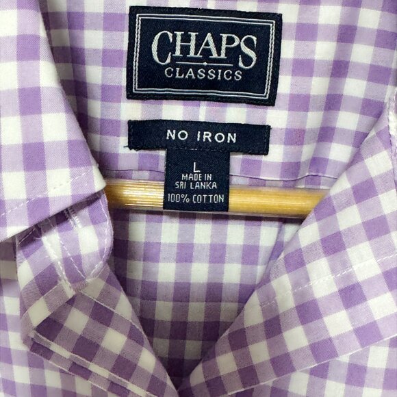 Chaps No Iron Purple Gingham Button Down Shirt Size L Modern Fit EUC - Picture 3 of 6